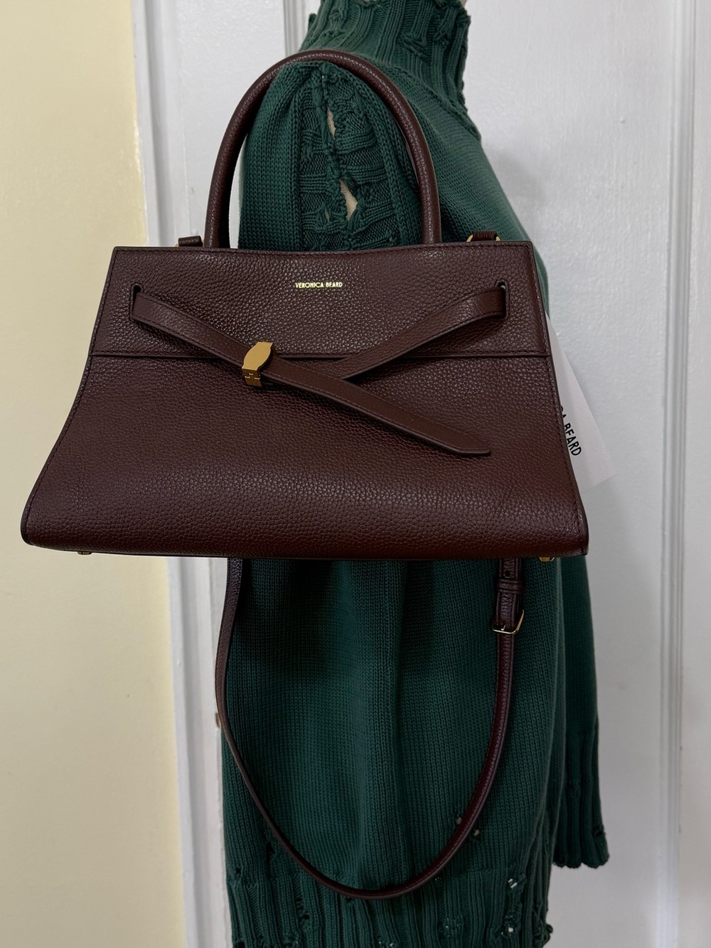 Veronica Beard Dash Bag Pebbled Leather Top-Handle Tote Brown with Gold Hardware - Picture 4 of 16